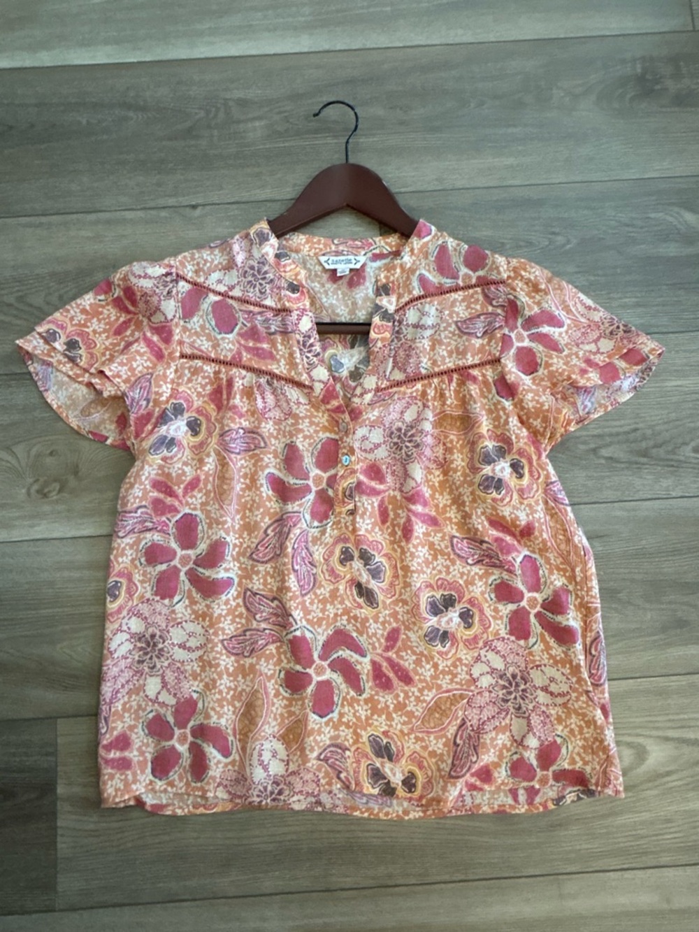 Nanette Lepore Boho Floral Ruffle Sleeve Blouse M Y2K Cottagecore
